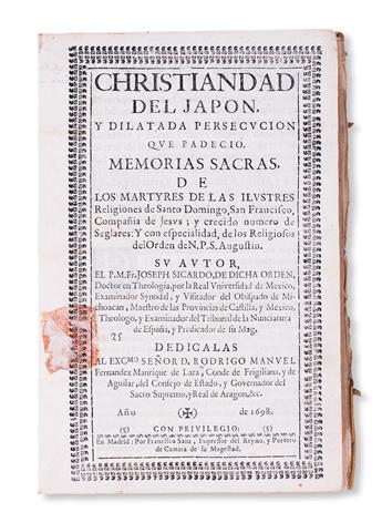 TRAVEL  SICARDO, JOSÉ. Christiandad del Japón, y dilatada Persecución que padeció.  1698